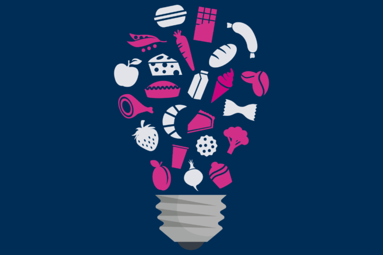 Light bulb illustration made up of different types of food