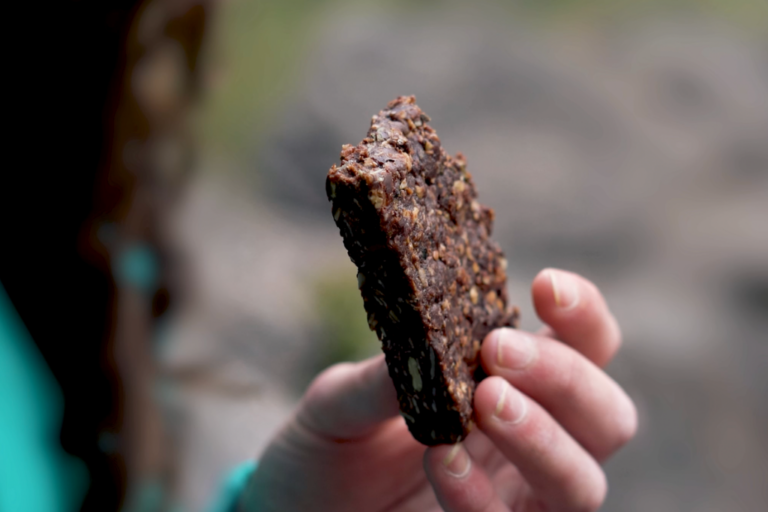 Photo shows a hand holding a High Tide Seaweed snack bar