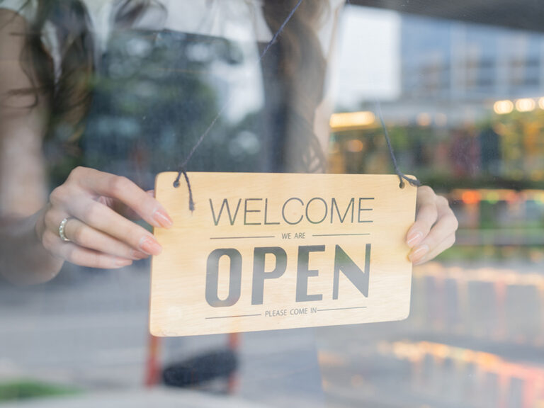 Open on the window of a cafe