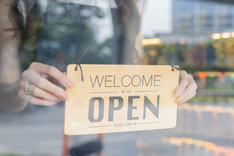 Open on the window of a cafe