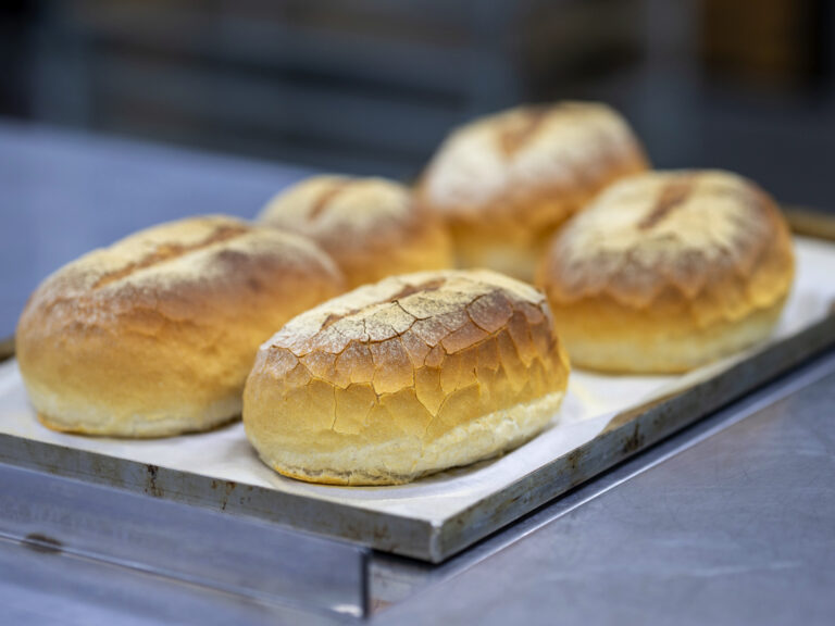 Fresh bread on tray