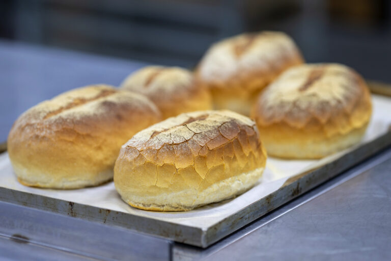 Fresh bread on tray