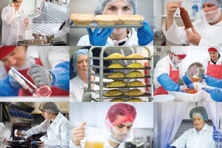 Montage of food production workers