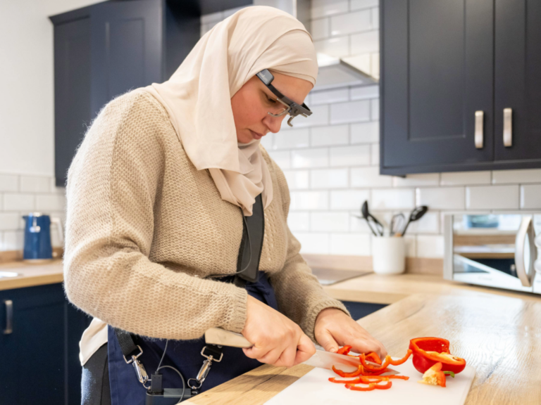 Research participant chopping vegetables