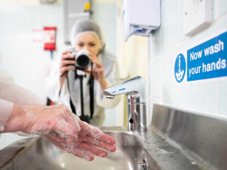 Researcher taking photograph of handwashing