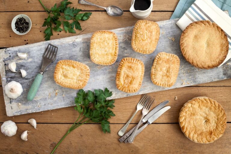 Pies on a table