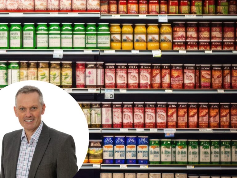 Martin Sutherland superimposed over a supermarket aisle