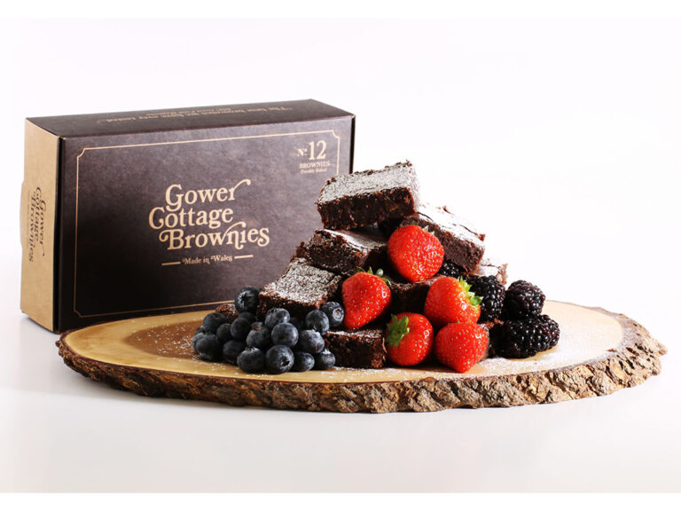 Chocolate brownies on a wooden board