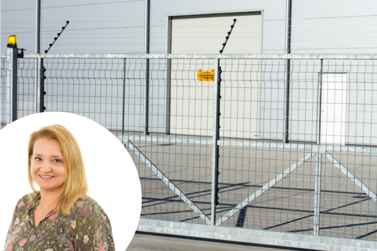Kate Bailey superimposed over a factory gate